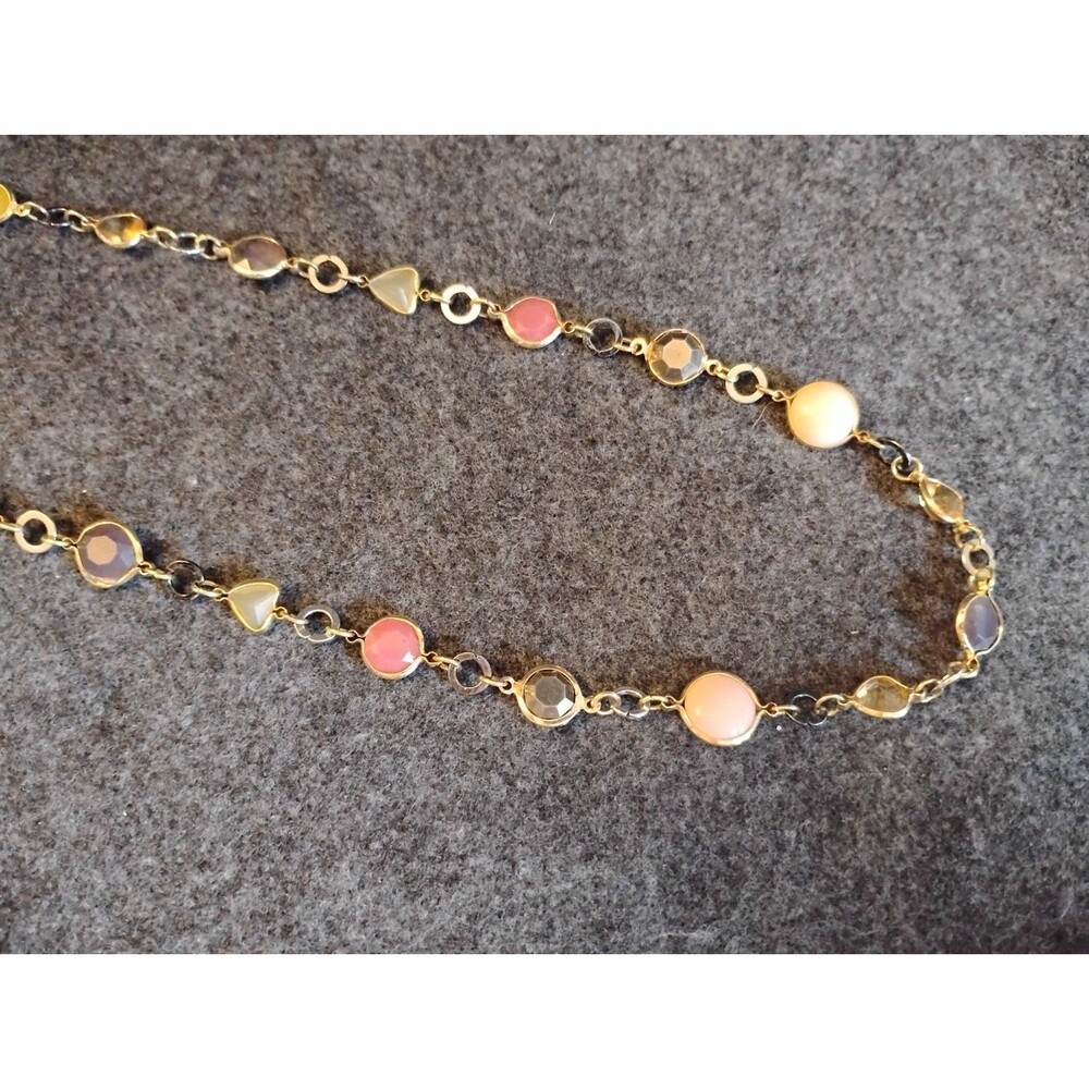 Ann Taylor Loft Bezel Multi Color Simulated Gem Goldtone Chain Boho Necklace 29"